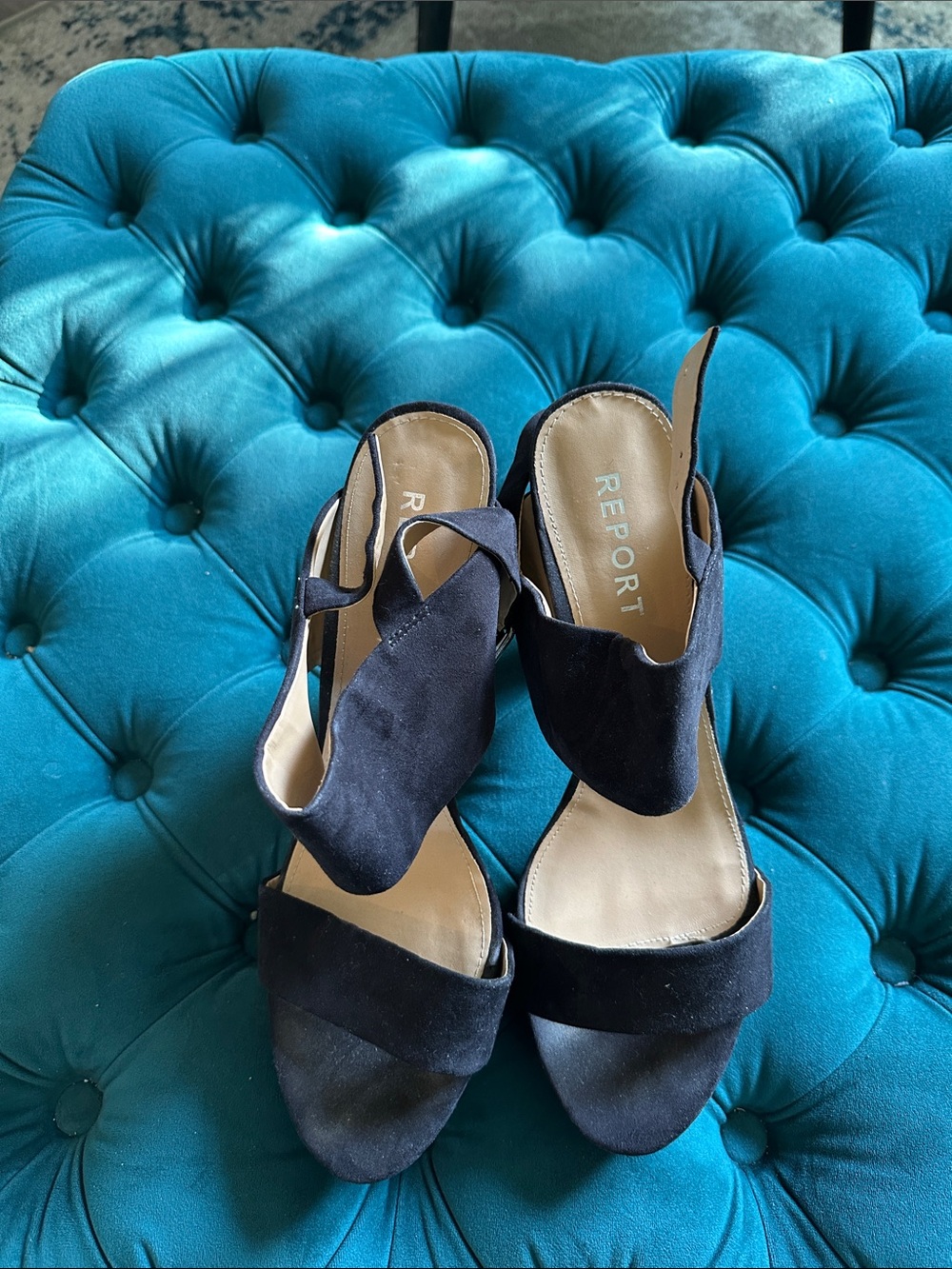 Report Black Suede Open-Toe Slingback Heels